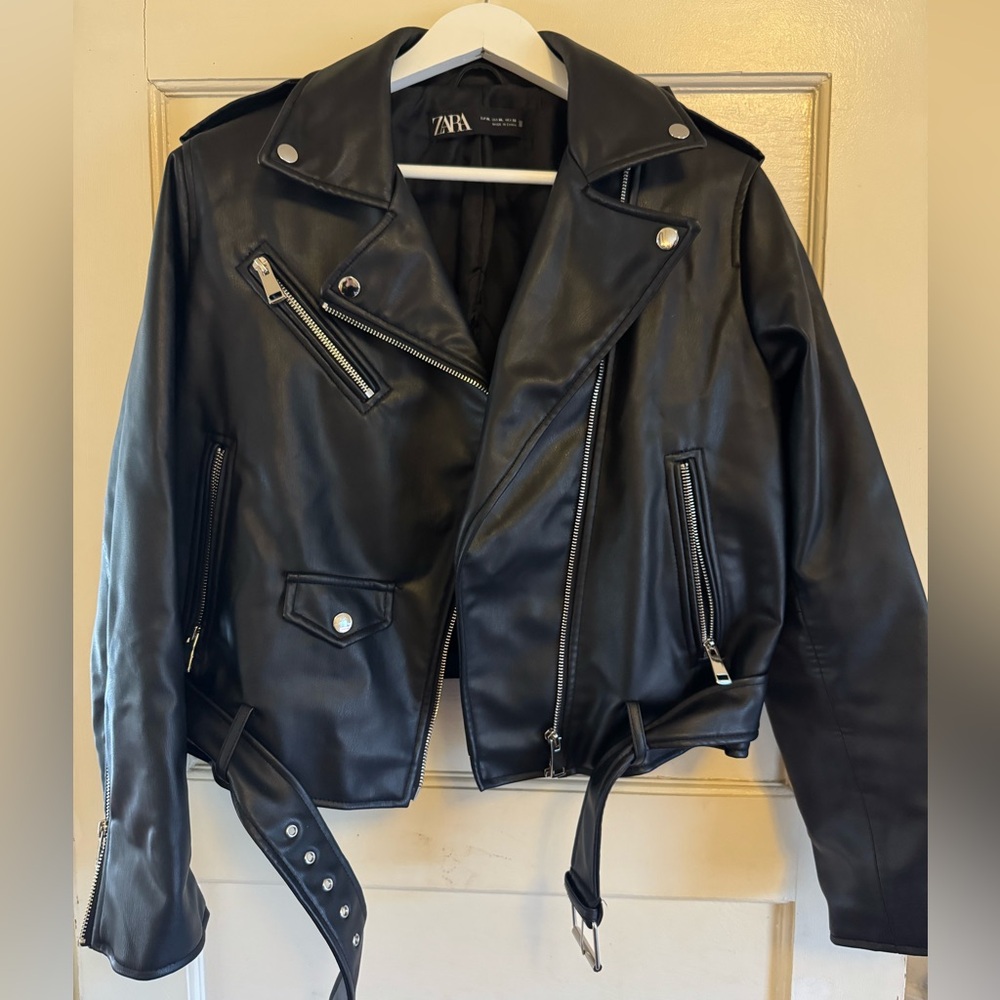 Women's Black Leather Moto Jacket